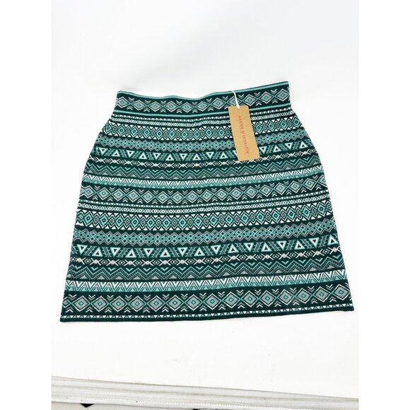 Krimson Klover Jelena Mini Skirt Spruce Green Geometric Knit Pattern Medium